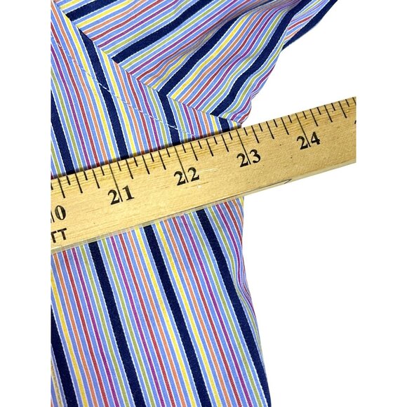 Bugatchi Mens Long Sleeve Striped Button Down Shirt Red Blue Contrast Cuff Large - Picture 16 of 16